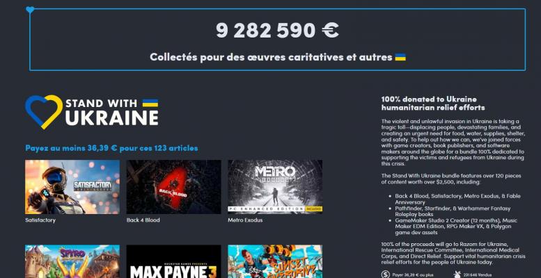 Capture d'écran de la page "Stand with Ukraine" - Humble Bundle
